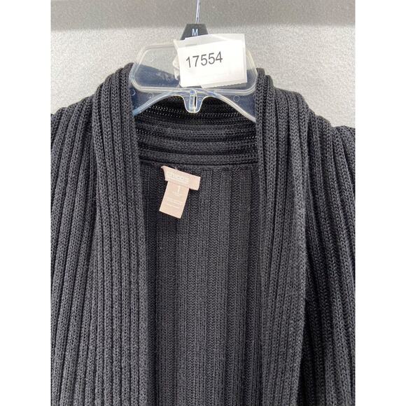 Chicos‎ Cardigan Womens Sz 1 Small Black Open Front Long Sleeve Collar Knit - Picture 9 of 10